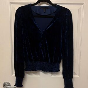 White House Black Market Midnight Blue Velvet Top